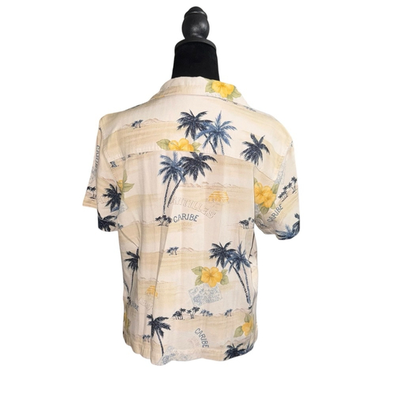 Women's vintge La Cabana Beige Hawaiian Button Down Shirt Size Petite Large 90s - Picture 4 of 9